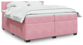 vidaXL Κρεβάτι Boxspring με Στρώμα Ροζ 200x200 εκ. Βελούδινο