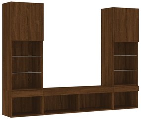 vidaXL Έπιπλα Τοίχου Τηλεόρασης 5 τεμ. LED Καφέ Δρυς από Επεξ. Ξύλο