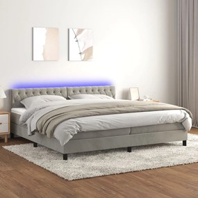 vidaXL Κρεβάτι Boxspring με Στρώμα & LED Αν.Γκρι 200x200 εκ. Βελούδινο