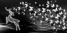 Εικόνα ενός όμορφου ελαφιού με πεταλούδες σε μαύρο & άσπρο - 120x60