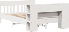 vidaXL Κρεβάτι Βιβλιοθήκη Χωρίς Στρώμα Λευκό 135x190 εκ Μασίφ Πεύκο