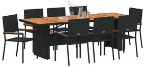 vidaXL Σέτ φαγητού για κήπο 9 pcs Μαύρο Πολυ ράταν