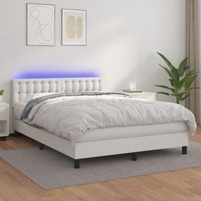 vidaXL Κρεβάτι Boxspring με Στρώμα &amp; LED Λευκό 140x190 εκ. Συνθ. Δέρμα