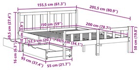 Σκελετός Κρεβατιού Χωρίς Στρώμα 150x200 εκ Μασίφ Ξύλο Πεύκου - Καφέ