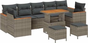 vidaXL Σετ Καναπέ Κήπου με μαξιλάρι 10 pcs Γκρι Πολυ ράταν