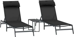 vidaXL Ξαπλώστρες 2-πρόσωπο 3 pcs Μαύρο και Ανθρακί Ατσάλι