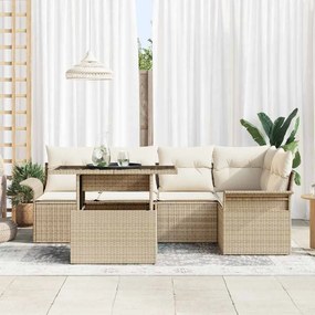 vidaXL Σετ Καναπέ Κήπου με μαξιλάρι 6 pcs Μπεζ Πολυ ράταν