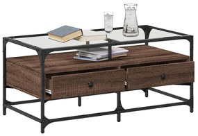 vidaXL Τραπεζάκι Σαλονιού Καφέ Δρυς 98,5x50x45 εκ. με Γυάλινες Πόρτες