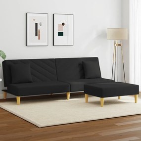 Καναπές Κρεβάτι Διθέσιος Μαύρος Ύφασμα Μαξιλάρια/Υποπόδιο