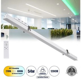 Γραμμικό Χωνευτό Φωτιστικό Οροφής LED CCT 54W 6500lm LUCA Globostar 61033 Λευκό