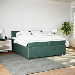 vidaXL Κρεβάτι Boxspring με Στρώμα Σκούρο Πράσινο 200x200εκ. Βελούδινο