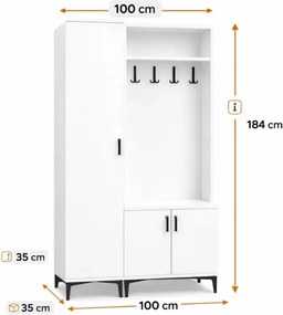 Stewehome Λευκή ντουλάπα μοντέρνου στιλ Λευκό 100x45x184 cm