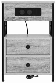 vidaXL Κομοδίνο με Σταθμό Φόρτισης Γκρι sonoma 40 x 31 x 60 εκ.