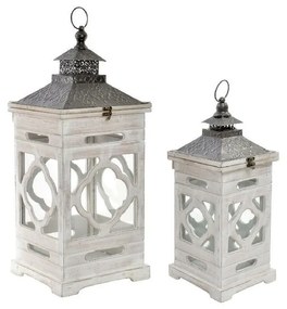 Σετ φαναριών Home ESPRIT Λευκό Κρυστάλλινο Έλατο Χωρίς Δακτύλιο Άραβας 26 x 26 x 66 cm (2 Τεμάχια)