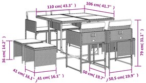 Σετ Τραπεζαρίας Κήπου 9 τεμ. Γκρι Συνθ. Ρατάν με Μαξιλάρια - Γκρι