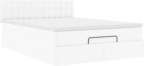 vidaXL Οθωμανικό κρεβάτι με στρώματα &amp; LEDs Καθαρό λευκό Faux Leather