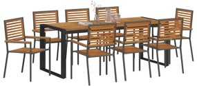 vidaXL Σέτ φαγητού για κήπο 9 pcs Γκρι, Ξύλο 200 x 80 x 75 cm