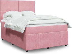 vidaXL Κρεβάτι Boxspring με Στρώμα Ροζ 140x200 εκ. Βελούδινο