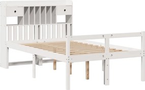 vidaXL Κρεβάτι Βιβλιοθήκη Χωρίς Στρώμα Λευκό 135x190 εκ Μασίφ Πεύκο
