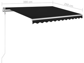 Τέντα Συρόμενη Χειροκίνητη με LED Ανθρακί 3 x 2,5 μ. - Ανθρακί