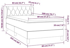 Κρεβάτι Boxspring με Στρώμα Σκούρο Γκρι 80x200 εκ. Βελούδινο - Γκρι
