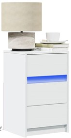vidaXL Κομοδίνο με Φώτα LED Λευκό από Επεξεργασμένο ξύλο
