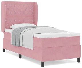 vidaXL Κρεβάτι με ελατήρια με στρώμα Ροζ 90 x 200 cm Βελούδο