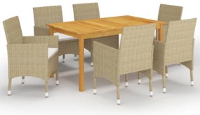 vidaXL Σετ Τραπεζαρίας Κήπου 7 Τεμαχίων Μπεζ