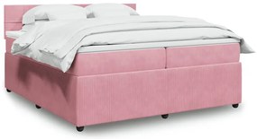 vidaXL Κρεβάτι Boxspring με Στρώμα Ροζ 200x200 εκ. Βελούδινο