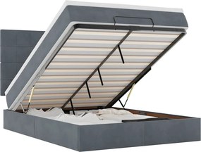 VidaXL Οθωμανικό κρεβάτι με στρώματα & LEDs Σκούρο γκρι Βελούδο