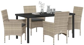 vidaXL Σέτ φαγητού για κήπο με μαξιλάρι 5 pcs Ανοιχτό γκρι Πολυ ράταν