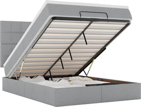 vidaXL Οθωμανικό κρεβάτι με στρώμα &amp; LEDs Ανοιχτό γκρι ύφασμα