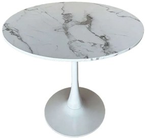 Τραπέζι Soltero 02-0519 Φ80x75cm Marble Effect White Mdf,Μέταλλο