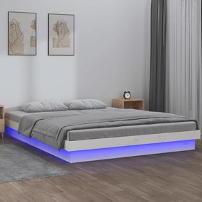 vidaXL Πλαίσιο Κρεβατιού με LED Λευκό 160 x 200 εκ. από Μασίφ Ξύλο