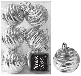 Σετ Μπάλες 6τμχ Σμιλεμένες Ασημί Δ8εκ. Xmas fest 93-3558