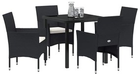 vidaXL Σέτ φαγητού για κήπο με μαξιλάρι 5 pcs Μαύρο Πολυ ράταν