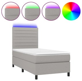 vidaXL Κρεβάτι Boxspring με Στρώμα & LED Αν.Γκρι 80x200 εκ. Υφασμάτινο