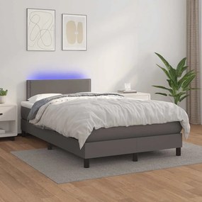 vidaXL Κρεβάτι Boxspring με Στρώμα &amp; LED Γκρι 120x190 εκ. Συνθ. Δέρμα