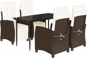 vidaXL Σετ Τραπεζαρίας Κήπου 5 Τεμαχίων Καφέ Συνθ. Ρατάν με Μαξιλάρια