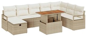 vidaXL Σετ Καναπέ Κήπου Ρυθμιζόμενο ύψος 9 pcs Μπεζ συνθετικό ρατάν