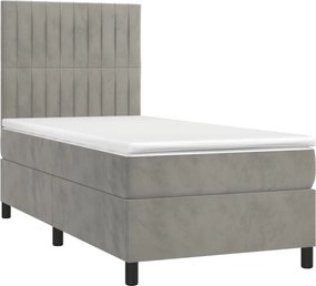 vidaXL Κρεβάτι Boxspring με Στρώμα &amp; LED Αν.Γκρι 100x200 εκ. Βελούδινο