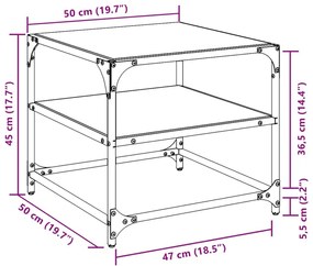 Τραπεζάκι Σαλονιού Επιφάνεια Διαφανές Γυαλί 50x50x45 εκ Ατσάλι - Διαφανές