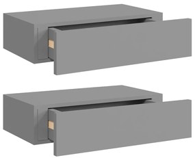 vidaXL Ράφια Τοίχου με Συρτάρια 2 Τεμ. Γκρι 40 x 23,5 x 10εκ. από MDF
