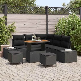 vidaXL Σετ Καναπέ Κήπου με μαξιλάρι 8 pcs Μαύρο Πολυ ράταν