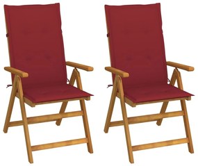 Καρέκλες Κήπου Ανακλινόμενες 2 τεμ. Ξύλο Ακακίας με Μαξιλάρια - Κόκκινο