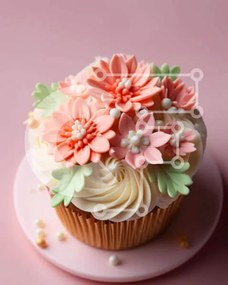 Intra Συλλεκτικό Ξύλινο Παζλ Plywood  4mm - Κομψό Cupcake με ροζ και ροδακινί λουλούδια Σε Ξύλινο Κουτί - Διαστάσεις: 10x10 cm – 25 κομμάτια