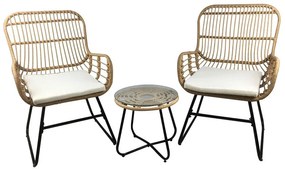 SALSA Yard Set Καθιστικό Κήπου (2+1) Μέταλλο Μαύρο, Wicker Φυσικό, Μαξιλάρια Εκρού Table Φ45x40/Chair 64x69x105cm