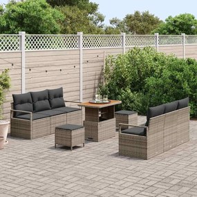 vidaXL Σετ Καναπέ Κήπου με μαξιλάρι 9 pcs Γκρι Πολυ ράταν