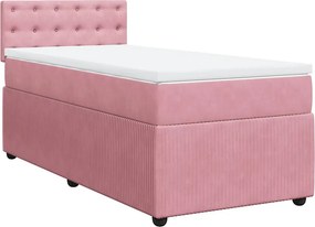 vidaXL Κρεβάτι Boxspring με Στρώμα Ροζ 90x200 εκ. Βελούδινο