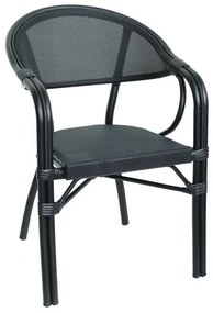 WOODWELL Ε258,14VEGERA Πολυθρόνα Dining Αλουμίνιο Βαφή Μαύρο Textilene Μαύρο, Στοιβαζόμενη 57x58x83cm Ε258,14